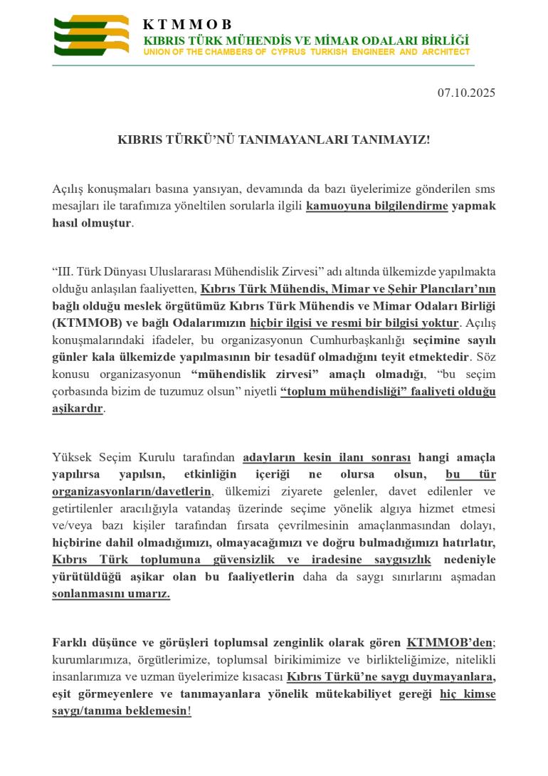 KTMMOB'den - Kamuoyu bilgilendirmesinin üyelerimizin bilgisine getirilmesi.
