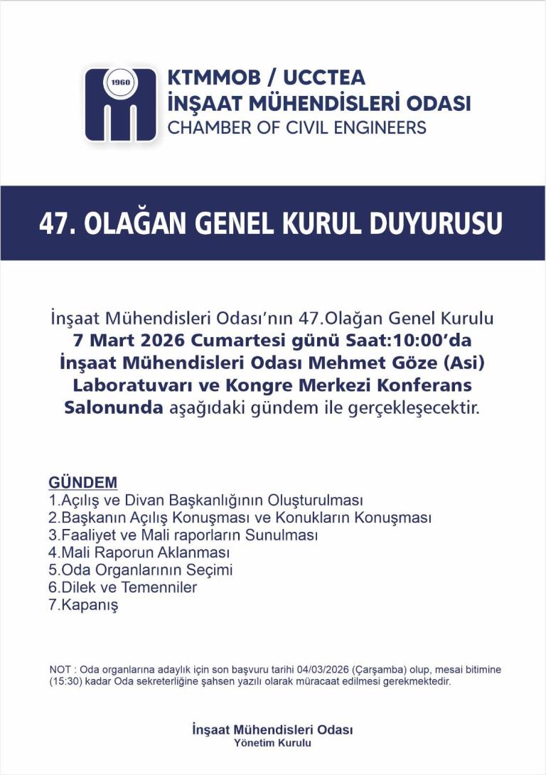 47. OLAĞAN GENEL KURUL DUYURUSU